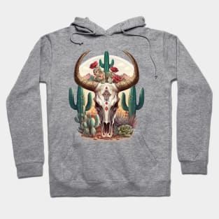 Boho Bull Skull in Desert Landscape Hoodie